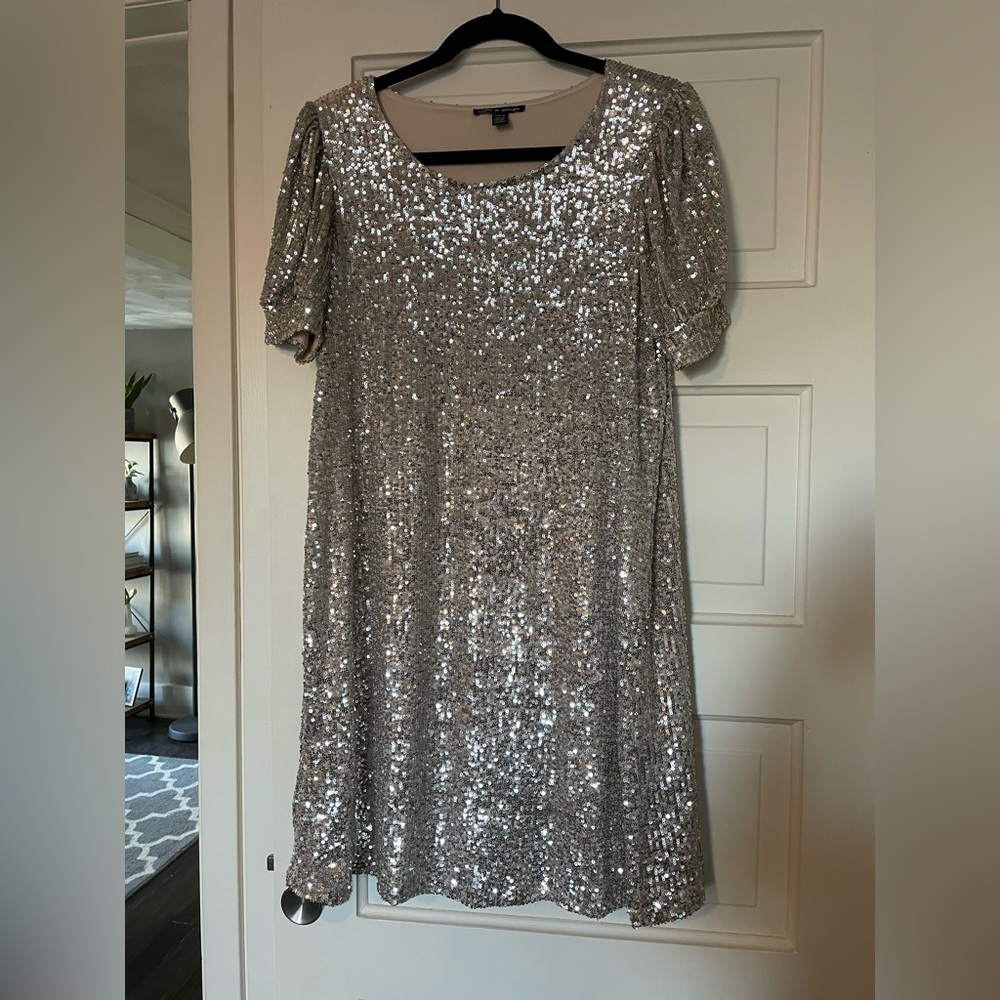 Cable & Gauge Silver Sequin Midi Dress